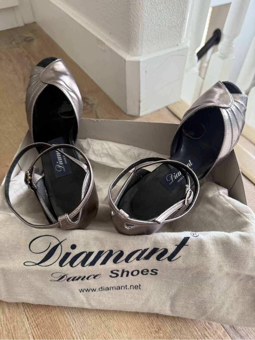 Diamant Metallic Bronze Peep-Toe Ankle-Strap Ballroom Heels Size 7.5-8 - Picture 5 of 12